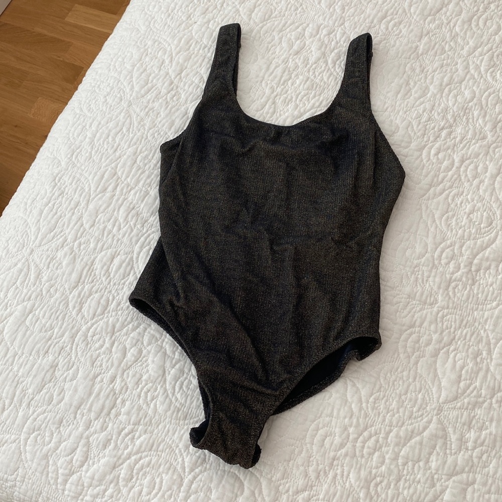 Solid + Striped Gold Metallic Knit One Piece